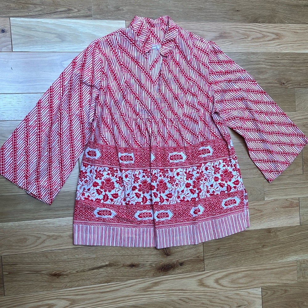 Vintage Baroness Red and White patterned top XL